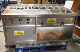 1 x Commercial Kitchen Stainless Steel Food Warming Unit With Large Baine Marie Countertop