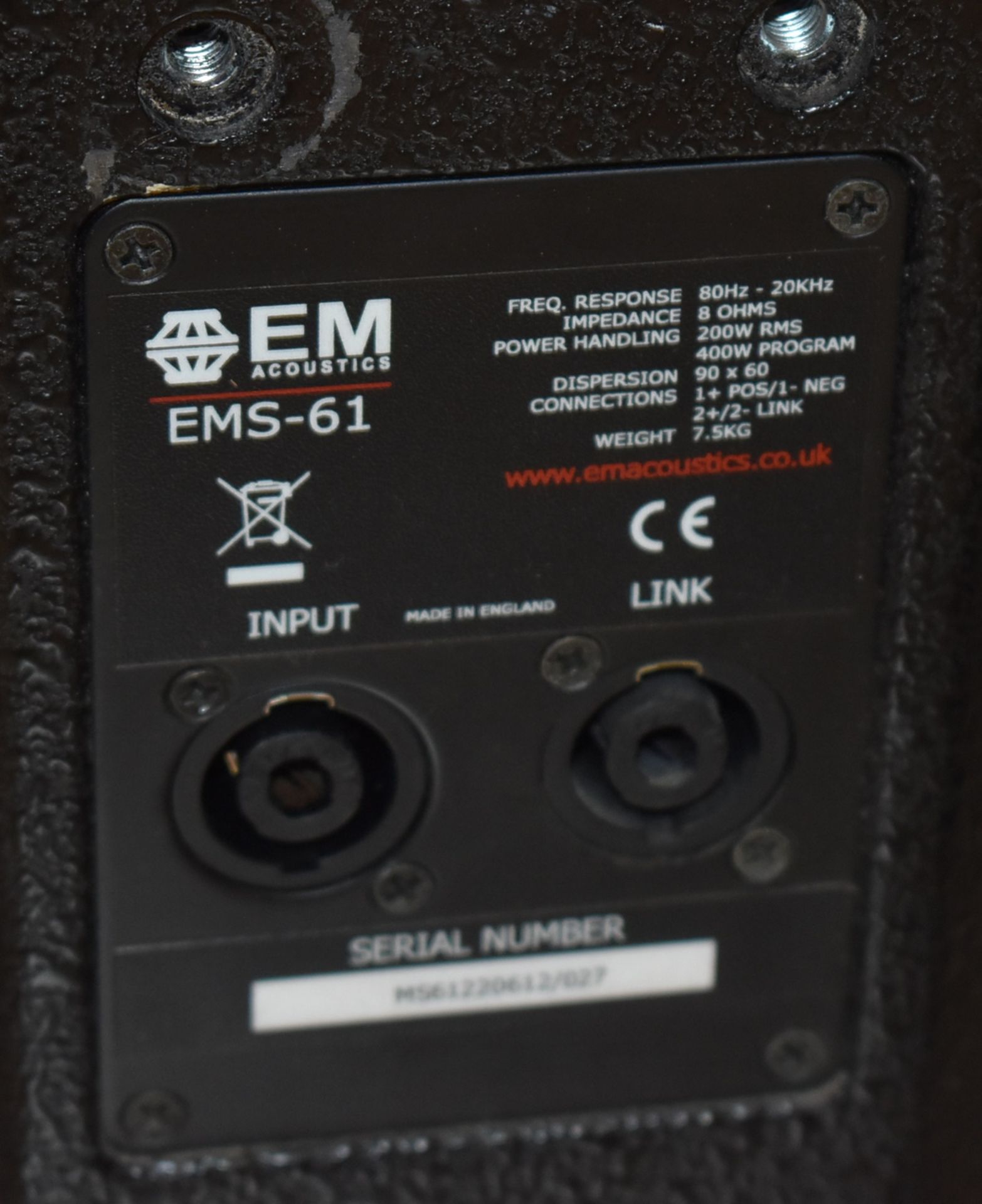 1 x EM Acoustics EMS-61 Compact Two Way Multipurpose Loudspeaker - Ref: JP/JP - CL700 - Location: - Image 4 of 4