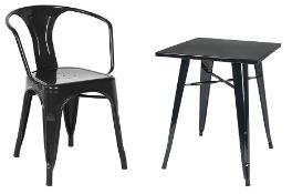 1 x Tolix Industrial Style Outdoor Bistro Table and Chair Set in Black - Includes 1 x Table and 3