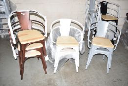 7 x Industrial Style Outdoor Chairs With Armrests & Wooden Seats - Stacking Chairs - Various Colours