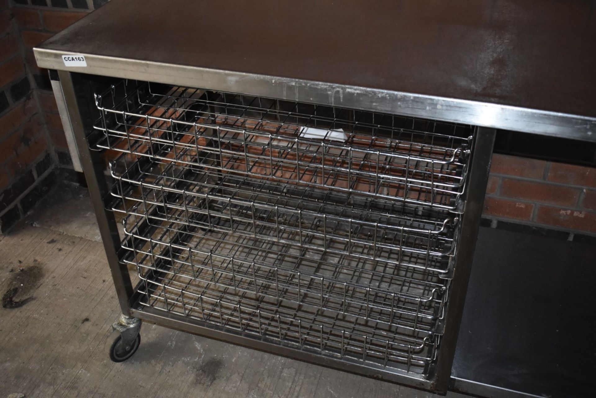 1 x Mobile Stainless Steel Prep Table With Four Pull Out Chrome Wire Baskets and Castor Wheels - - Image 5 of 7