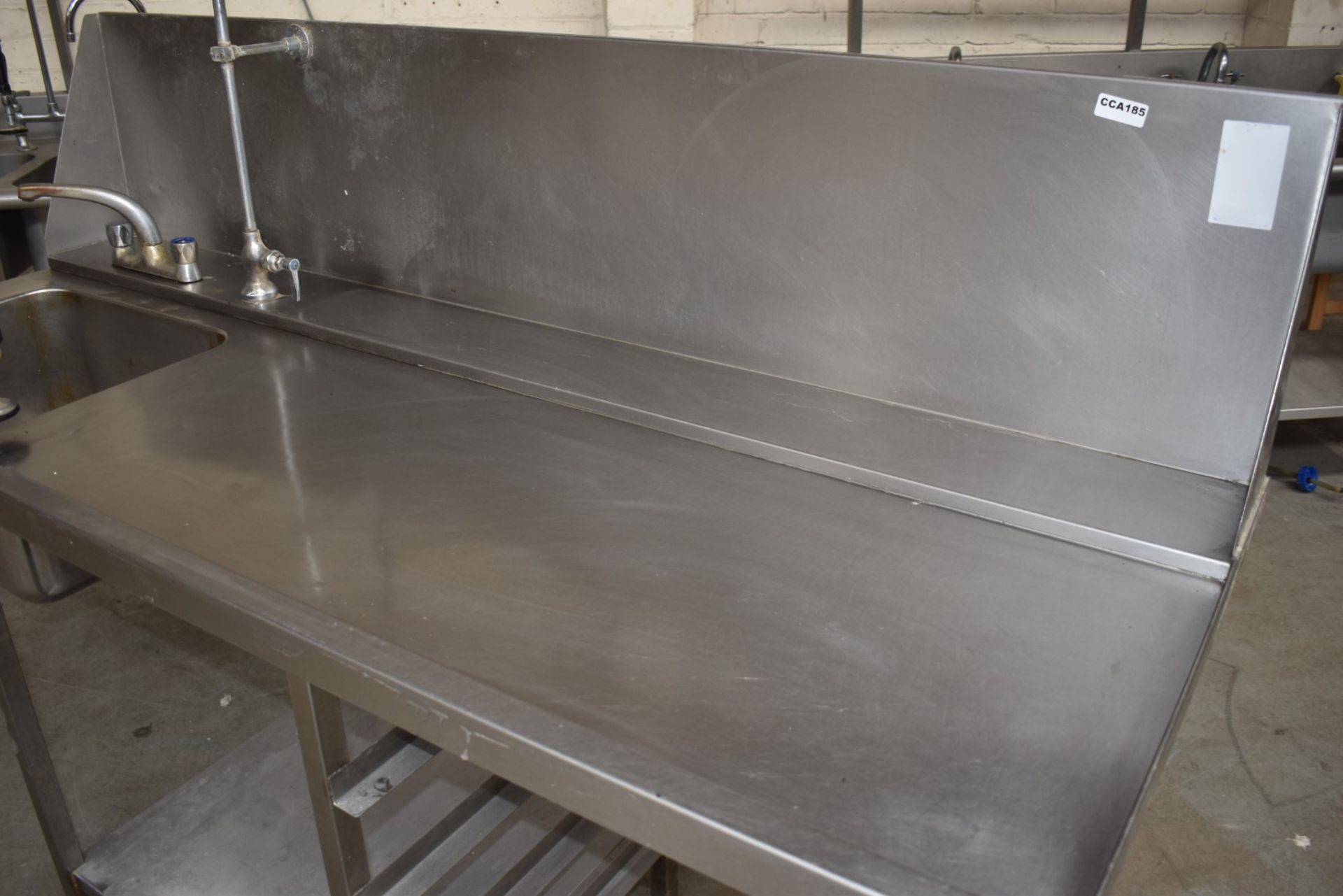 1 x Stainless Steel Passthrough Dishwasher Inlet Table Featuring Wash Basin, Mixer Tap, Hose Spray - Image 2 of 6