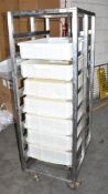 1 x Upright Mobile Baking Rack With Seven Large Plastic Dough Trays