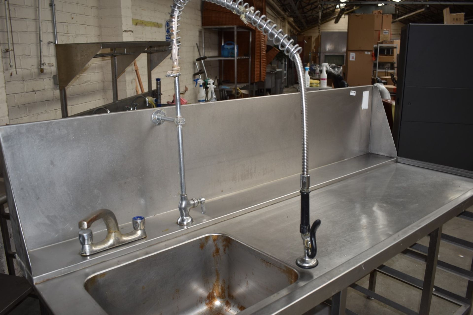 1 x Stainless Steel Passthrough Dishwasher Inlet Table Featuring Wash Basin, Mixer Tap, Hose Spray - Image 3 of 6