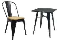 1 x Tolix Industrial Style Outdoor Bistro Table and Chair Set in Black - Includes 1 x Table and 3