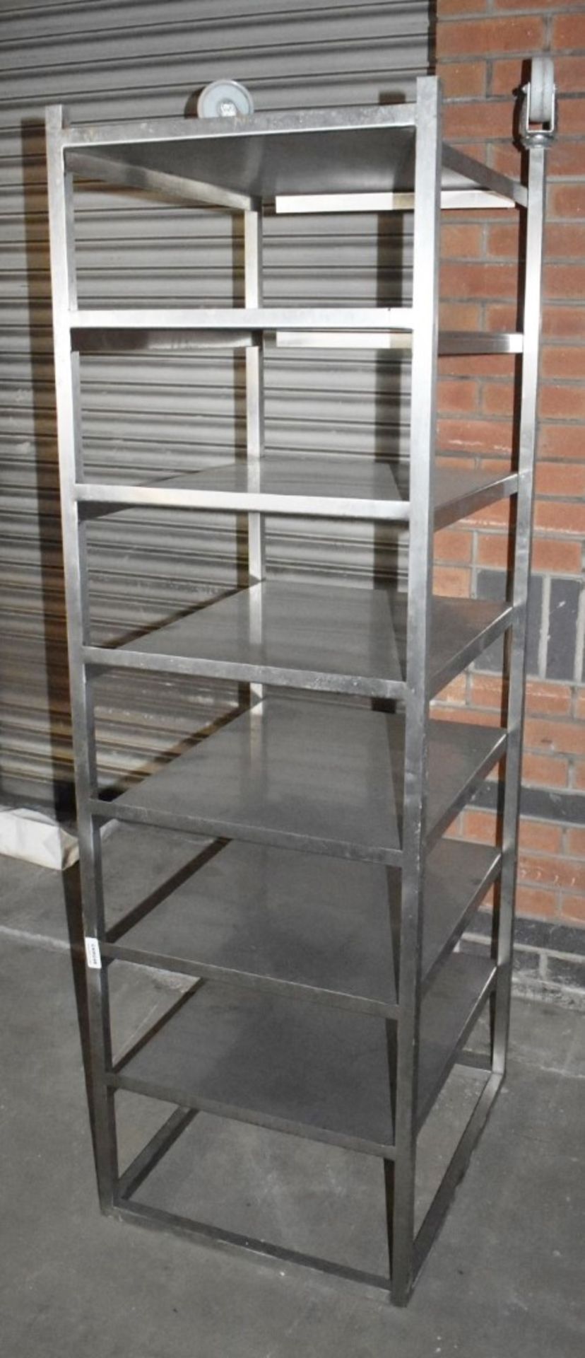 1 x Stainless Steel Commercial Kitchen 7 Tier Shelf Unit on Castors - Dimensions: H176 x W53 x D64 - Image 3 of 4