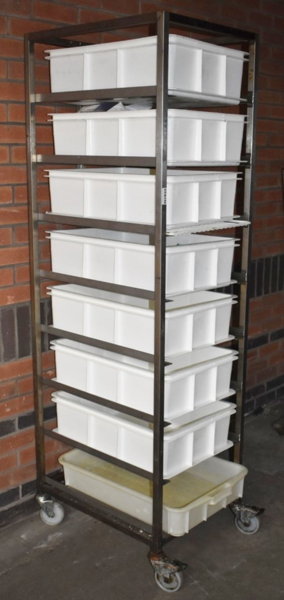 1 x Upright Mobile Baking Rack With Seven Large Plastic Dough Trays - Dimensions: H190 x W52 x D64 - Image 5 of 5