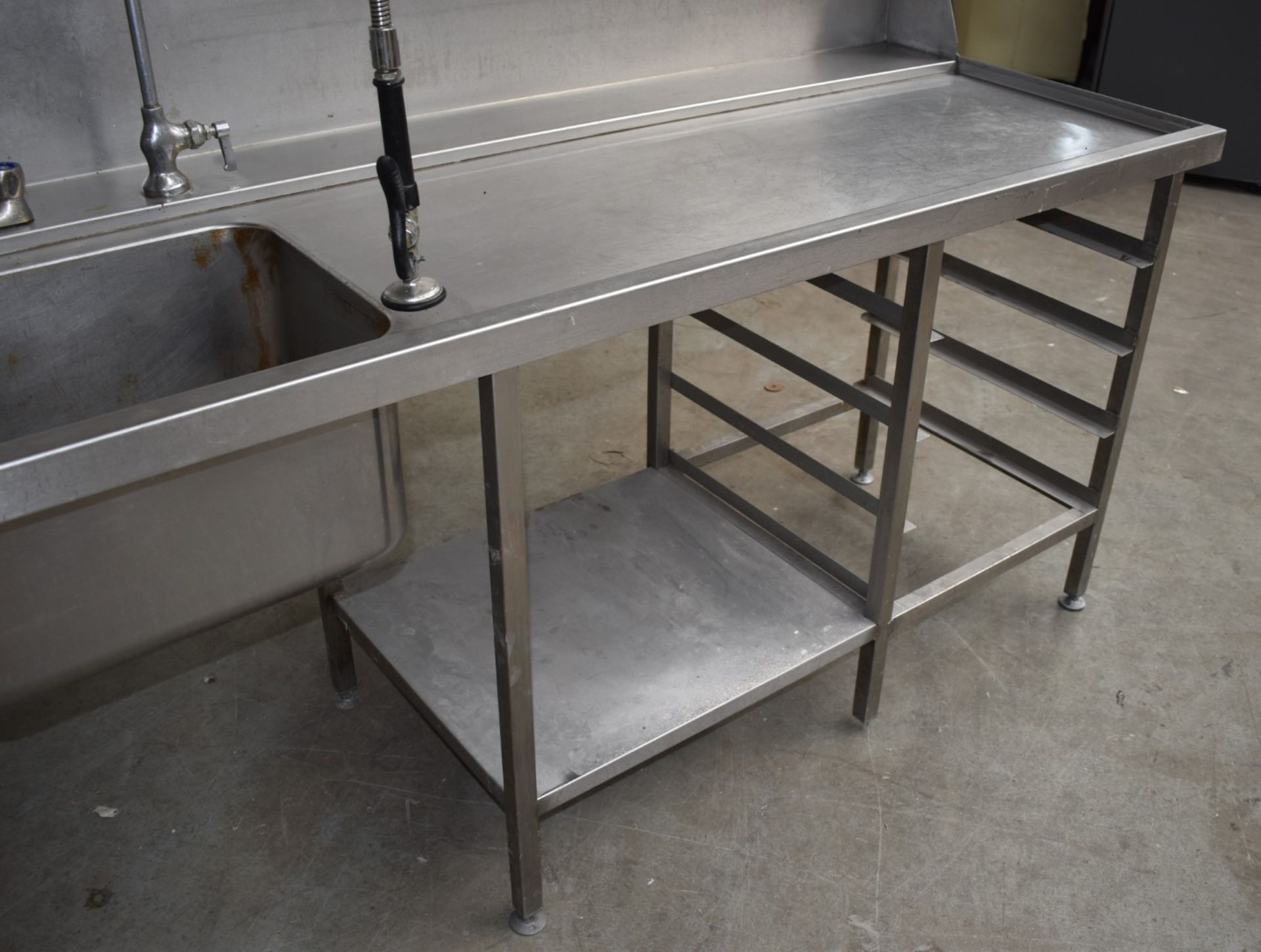 1 x Stainless Steel Passthrough Dishwasher Inlet Table Featuring Wash Basin, Mixer Tap, Hose Spray - Image 5 of 6