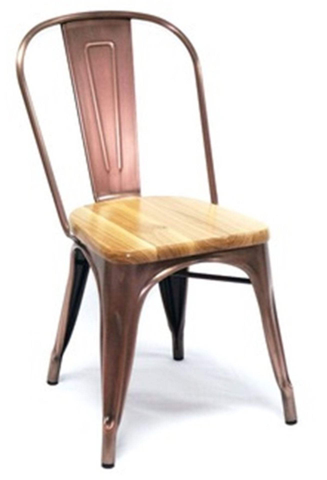 4 x Industrial Tolix Style Stackable Chairs With Armrests and Wooden Seats - Finish: COPPER - - Image 3 of 3