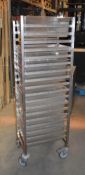 1 x Mobile 18 Tier Upright Tray Stand For Commercial Kitchens - Plus 15 Plastic Trays