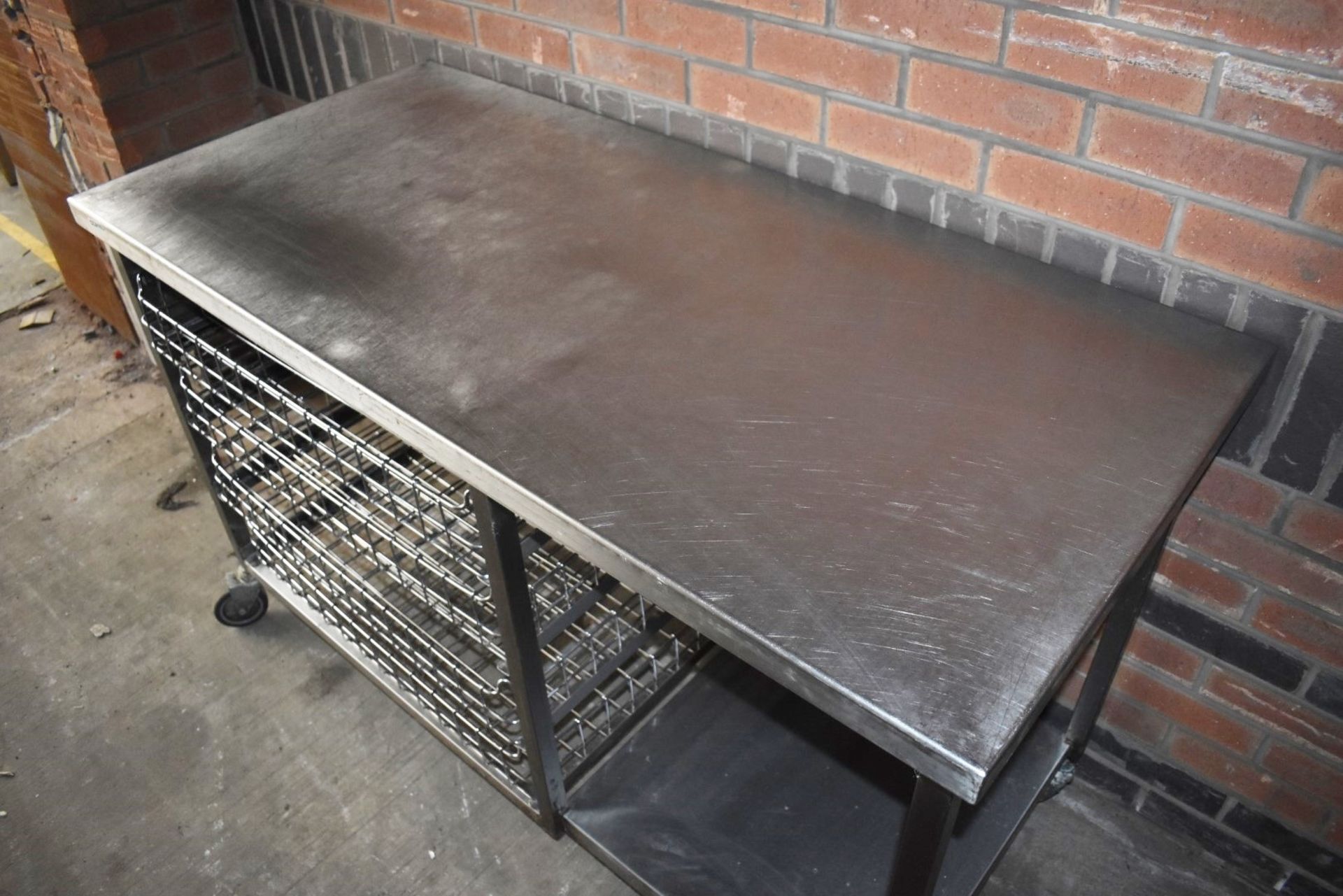 1 x Mobile Stainless Steel Prep Table With Four Pull Out Chrome Wire Baskets and Castor Wheels - - Image 3 of 7