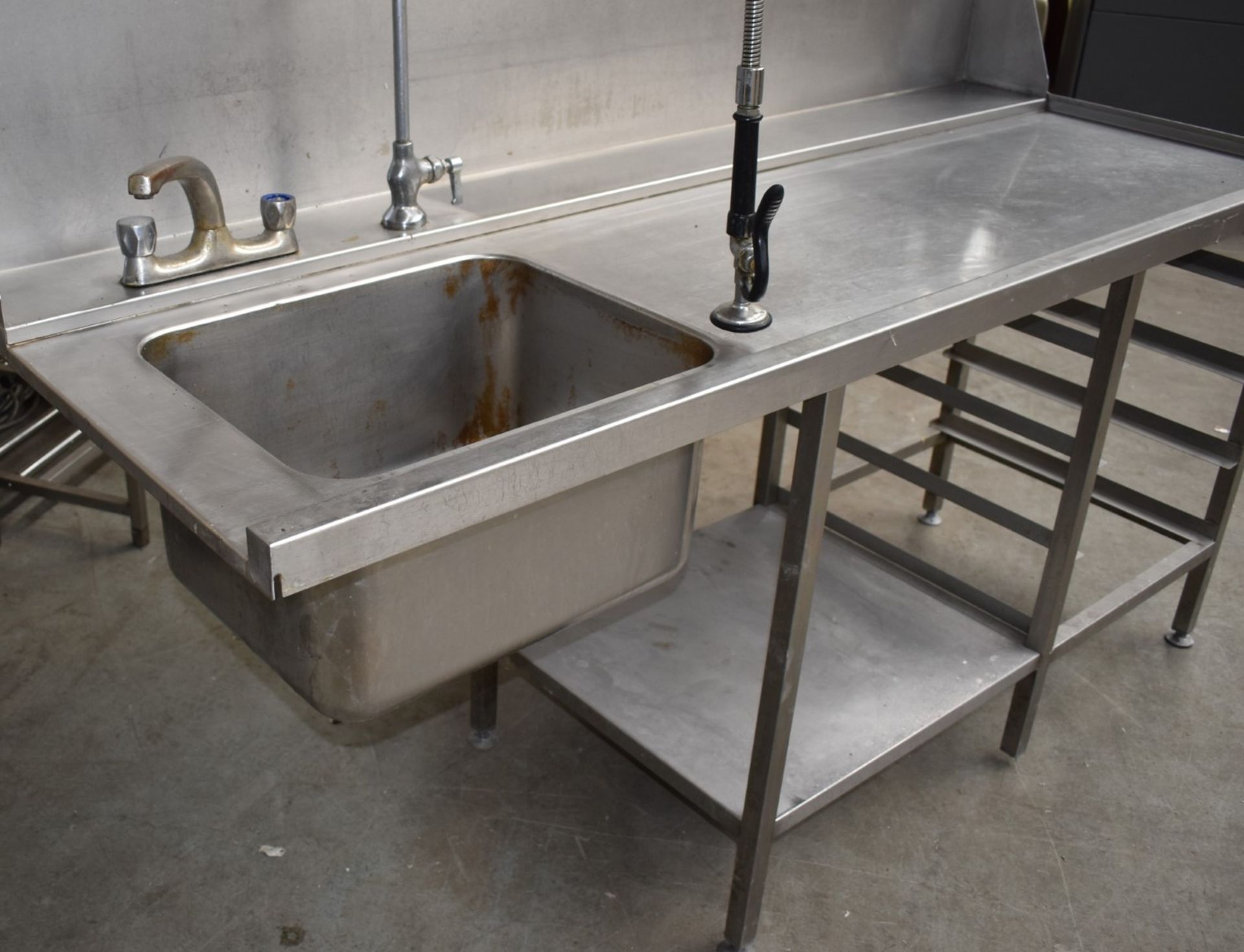 1 x Stainless Steel Passthrough Dishwasher Inlet Table Featuring Wash Basin, Mixer Tap, Hose Spray - Image 6 of 6