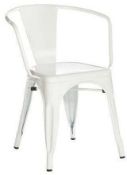 8 x Industrial Tolix Style Stackable Chairs With Armrests - Finish: WHITE - Ideal For Bistros, Pub