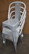 4 x Industrial Style Outdoor Chairs - Metal Stacking Chairs Finished in Silver