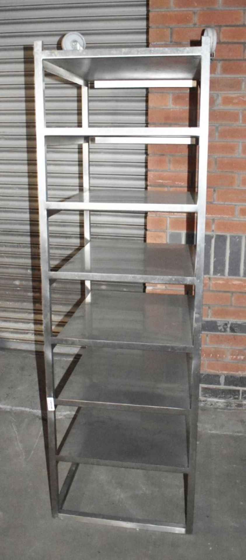 1 x Stainless Steel Commercial Kitchen 7 Tier Shelf Unit on Castors - Dimensions: H176 x W53 x D64 - Image 4 of 4