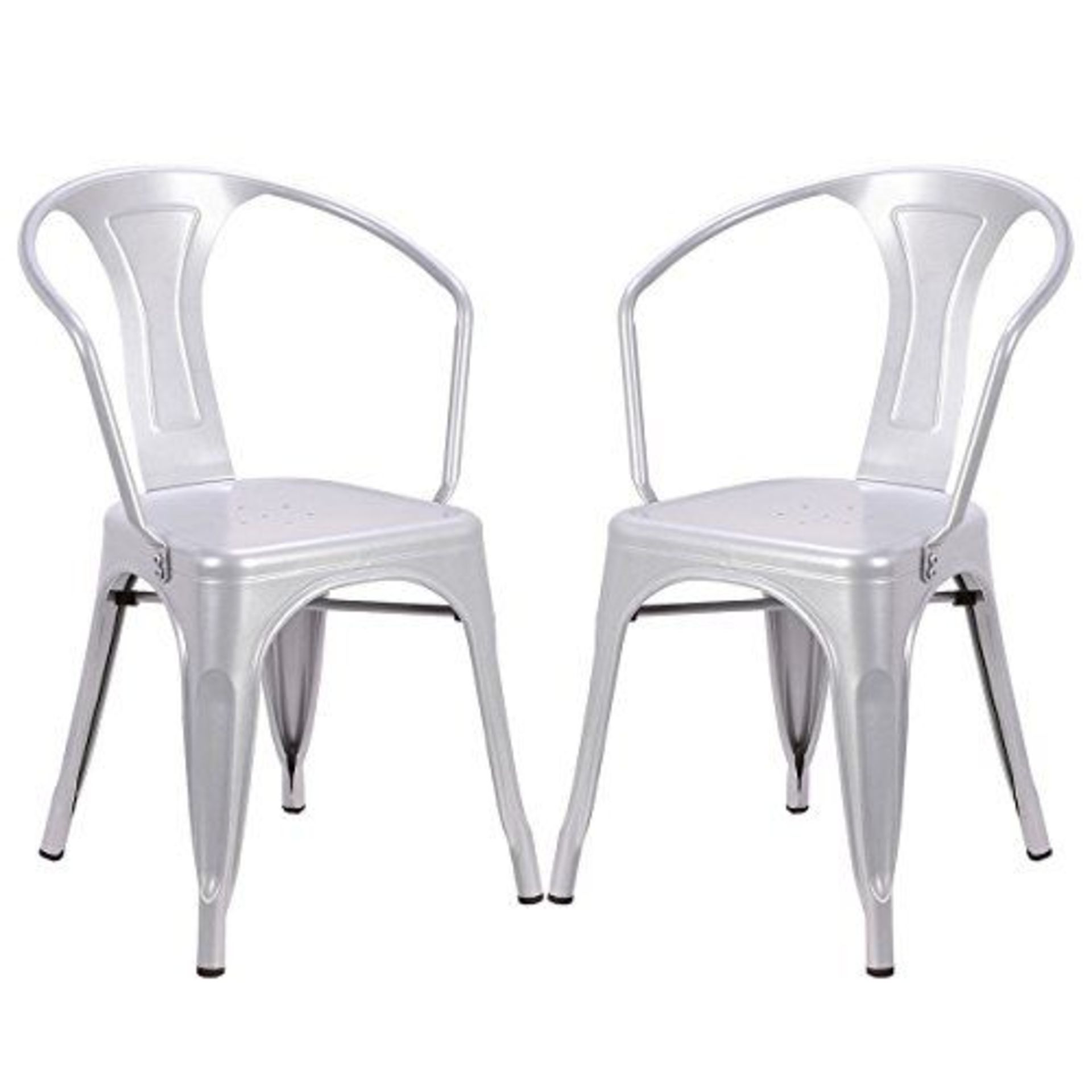 4 x Industrial Tolix Style Stackable Chairs With Armrests - Finish: SILVER - Ideal For Bistros, - Image 3 of 3