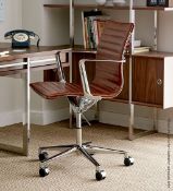 1 x LINEAR Eames-Inspired Ribbed Low Back Office Swivel Chair In Light Graphite Grey Leather - Brand