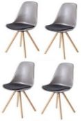 Set of 4 x 'TURNER' Contemporary Scandinavian-style Dining Chairs in Brown With Grey Seat Pads - Mid