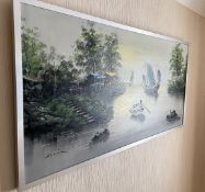 1 x Original Painting Of A River Scene In A Silver Frame - Signed By The Artist - Dimensions: 125