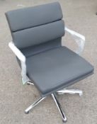 1 x LINEAR Eames-Inspired Low Back Soft Pad Office Swivel Chair In Graphite Grey Leather
