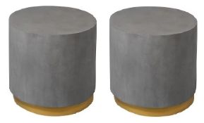 2 x Round Lamp Tables With Concrete Effect Finish and Gold Bases - RRP £600 - NO VAT ON THE HAMMER!