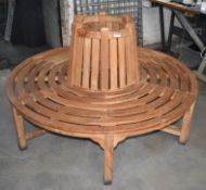 1 x Teak Outdoor Round Garden Bench - Comes in Two Pieces Which Can Bed Used Individually or