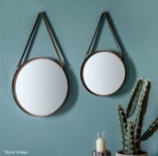 Set Of 2 x Round Industrial-style Wall Mirrors With A Bronze Finish - Dimensions: H79 x W90 x