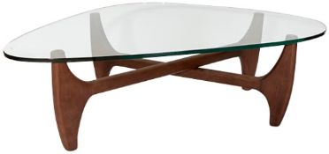 1 x 'MERONO' Isamu Noguchi / Herman Miller Inspired Designer Glass Topped Coffee Table With