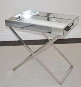 1 x Mirrored Chrome Tray Table - Bedside Tables or Side Tables - RRP £265 - NO VAT ON THE HAMMER!