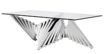 1 x Rectangular Glass Coffee Table With Abstract Chrome Base - RRP £995 - NO VAT ON THE HAMMER!