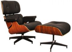 1 x Eames Inspired Lounge Chair With Matching Ottoman Footrest - Timeless Retro Design With Black