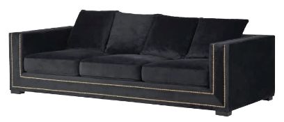 1 x Coach House Three Seater Sofa With Black Velvet Upholstery - RRP £2,250 - NO VAT ON THE HAMMER!