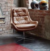 1 x Arne Jacobsen-Inspired Soft Pad Swivel Easy Lounge Chair - Upholstered In Tan Leather With Steel