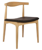 4 x Hans-J Wegner ELBOW Inspired Wooden Dining Chairs In Solid Ash With Black Faux Leather Seat