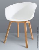 A Set Of 6 x 'MILO' Elegant Dining Chairs With White Curved Seats And Natural Wooden Bases - WH3 -