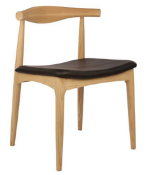 4 x Hans-J Wegner ELBOW Inspired Wooden Dining Chairs In Solid Ash With Black Faux Leather Seat