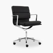 1 x LINEAR Eames-Inspired Low Back Soft Pad Office Swivel Chair In Black Leather- Brand New Boxed