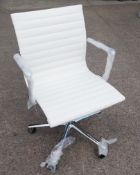 1 x LINEAR Eames-Inspired Ribbed Low Back Office Swivel Chair In WHITE Leather