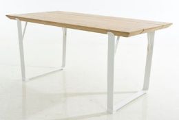 1 x Battersea Scandinavian Style Dining Table - Featuring A Natural Ash Wood Top With White Metal