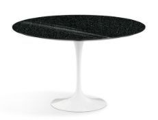 1 x Eero Saarinen Inspired Tulip 90cm Table With A Black Granite Top And Base In White - Dimensions: