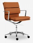 1 x LINEAR Eames-Inspired Low Back Soft Pad Office Swivel Chair In TAN Leather- Brand New Boxed