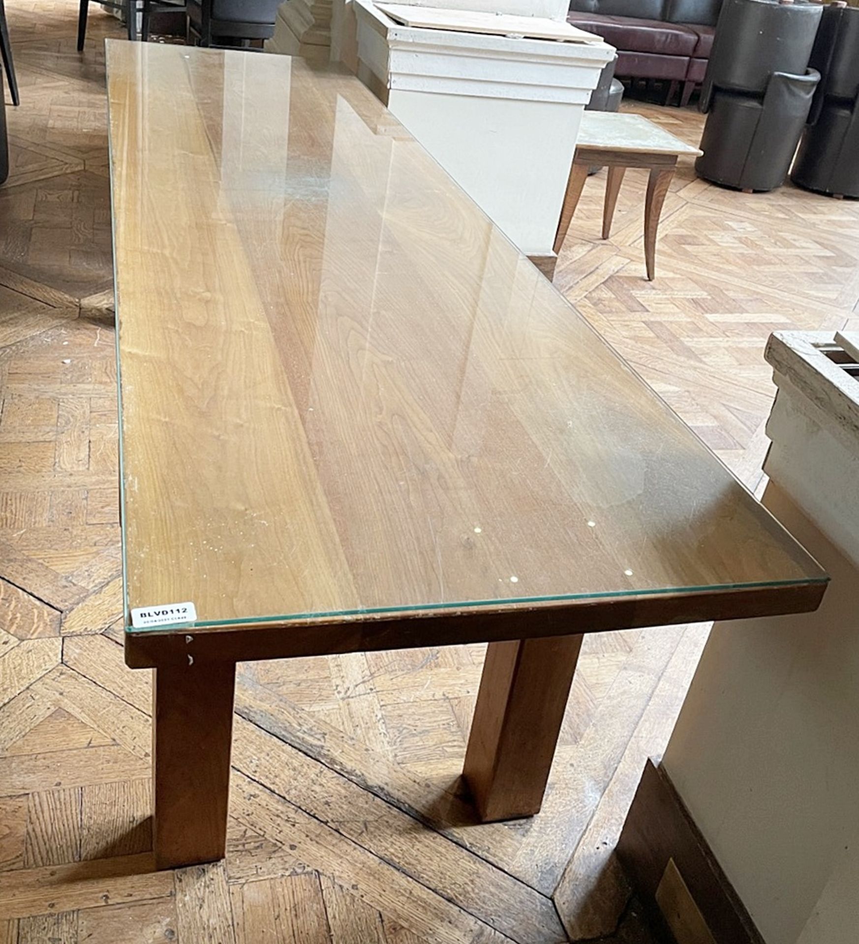 1 x Wooden 2.3 Metre Long Glass Topped Table - Dimensions: W243.5 x 68.5 x H71.5cm- Ref: BLVD112 - - Image 2 of 3