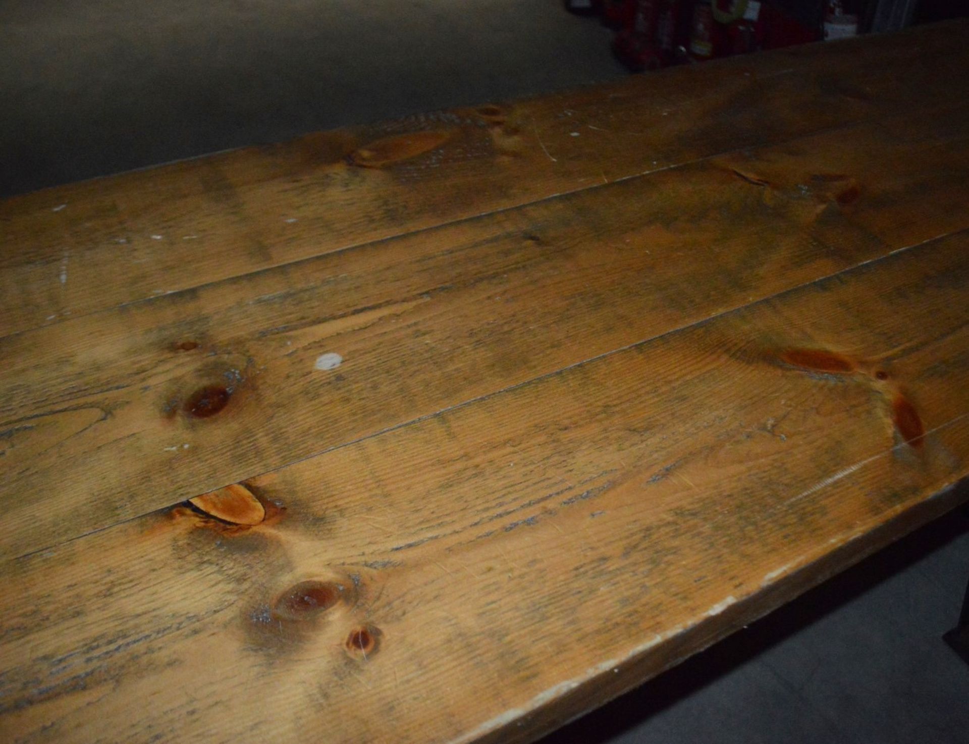 1 x Large Rustic  2.4 Metre Solid Wood Topped Banquet Table With 4 x Benches -  Pre-owned, From A - Image 10 of 11