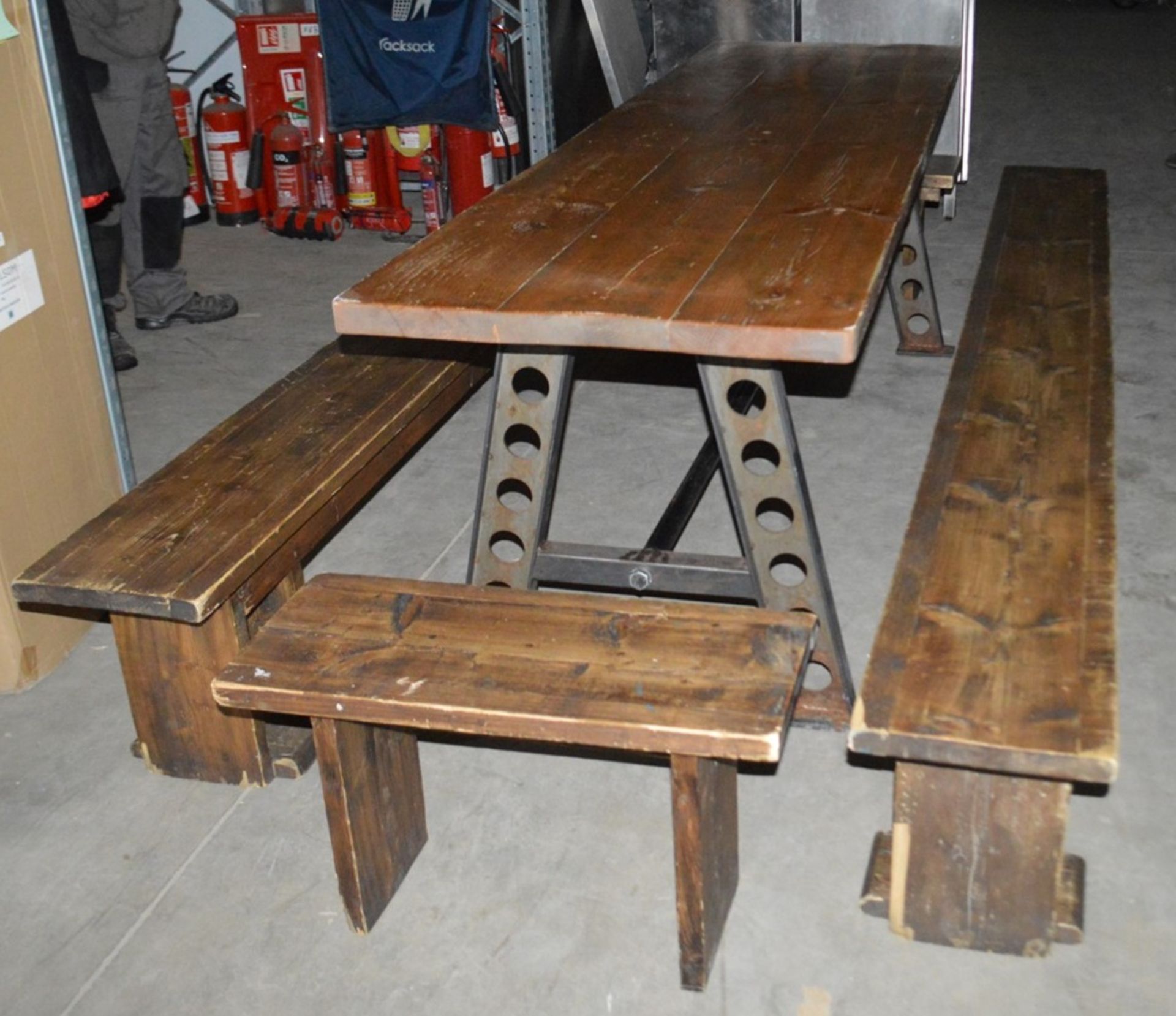 1 x Large Rustic  2.4 Metre Solid Wood Topped Banquet Table With 4 x Benches -  Pre-owned, From A - Image 2 of 11