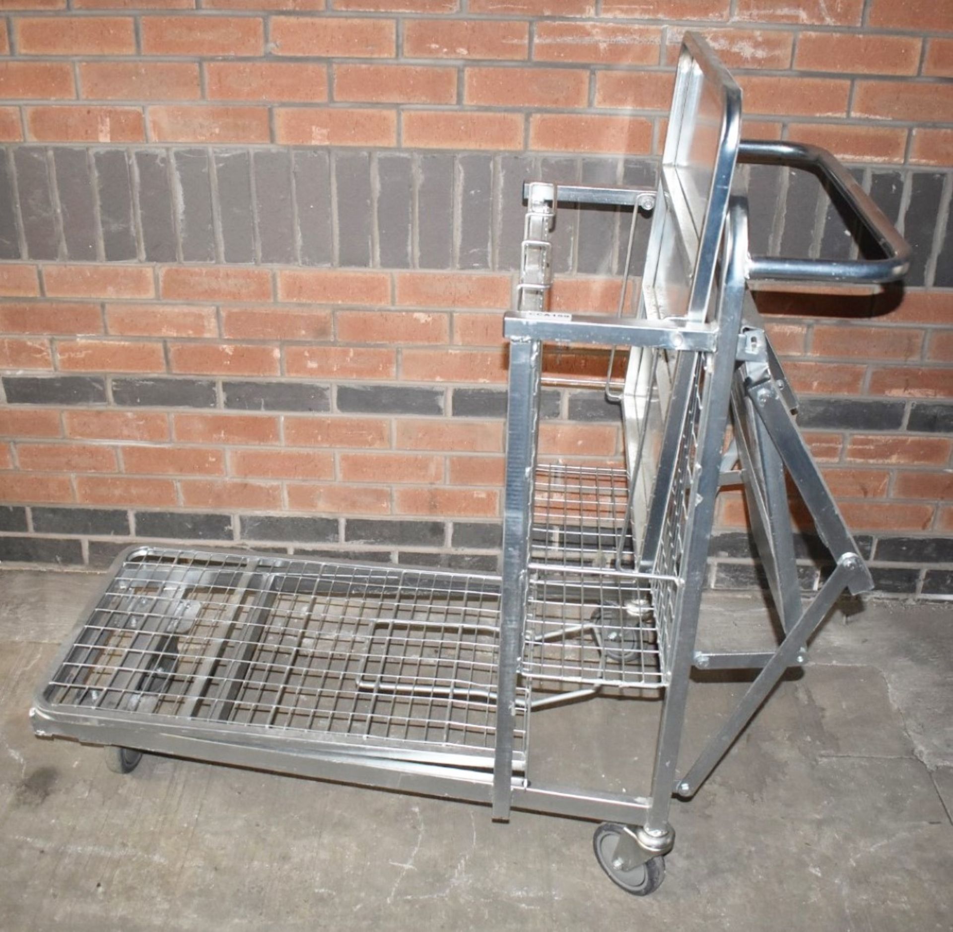 1 x Supermarket Retail Merchandising Trolley With Pull Out Step and Folding Shelf - Dimensions: - Image 11 of 12