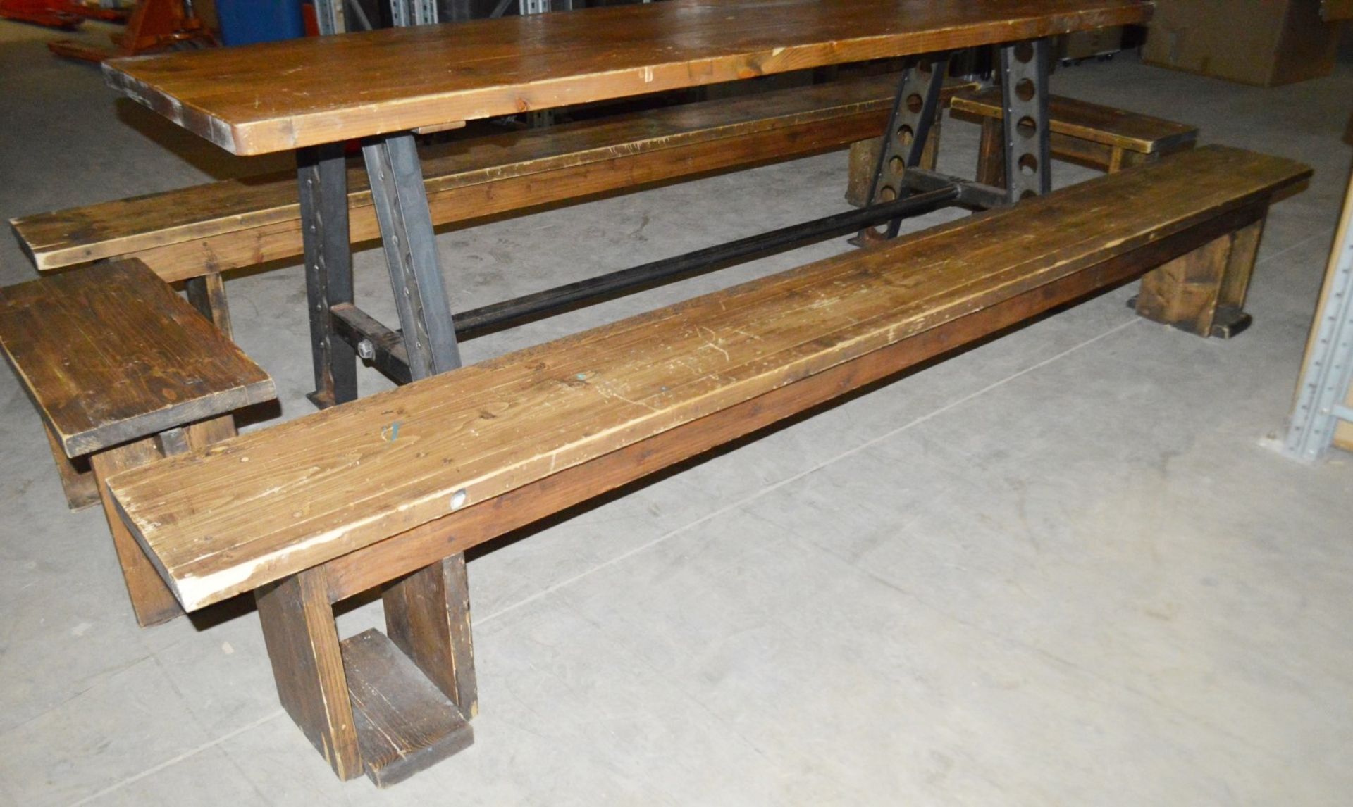 1 x Large Rustic  2.4 Metre Solid Wood Topped Banquet Table With 4 x Benches -  Pre-owned, From A - Image 6 of 11