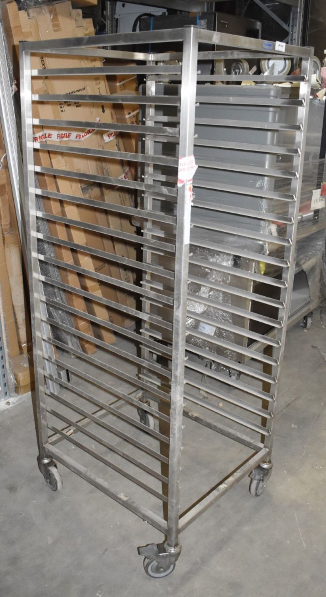 1 x Grundy Stainless Steel Upright 18 Tier Mobile Tray Stand - Unused - Ref JP136 WH2 - Location: - Image 2 of 7