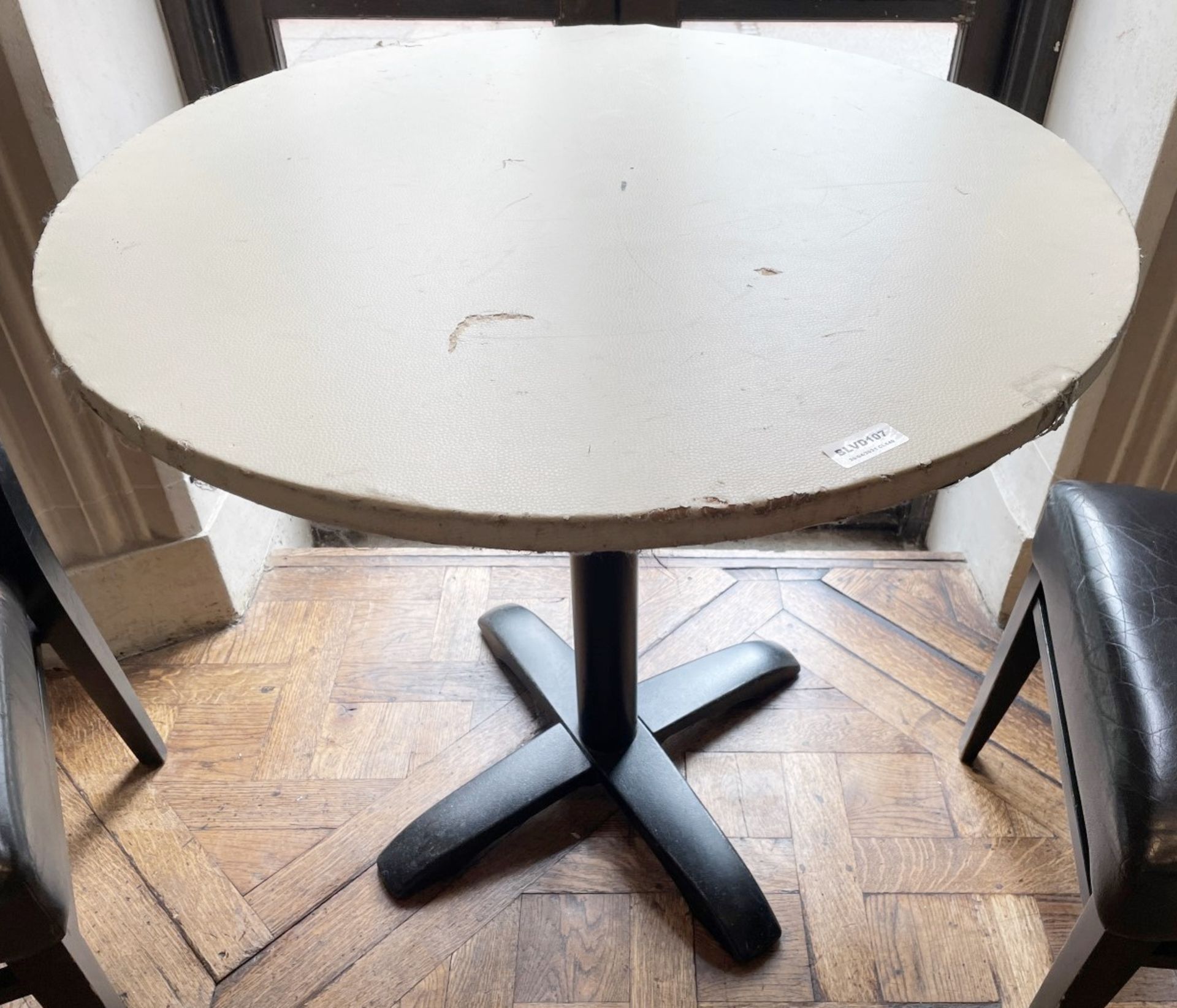 8 x Large Round Commercial Restaurant Tables Upholstered Leather - 2 x Sizes Supplied - Ref: BLVD107 - Image 7 of 13