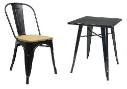 1 x Tolix Industrial Style Outdoor Bistro Table and Chair Set in Black - Includes 1 x Table and 4