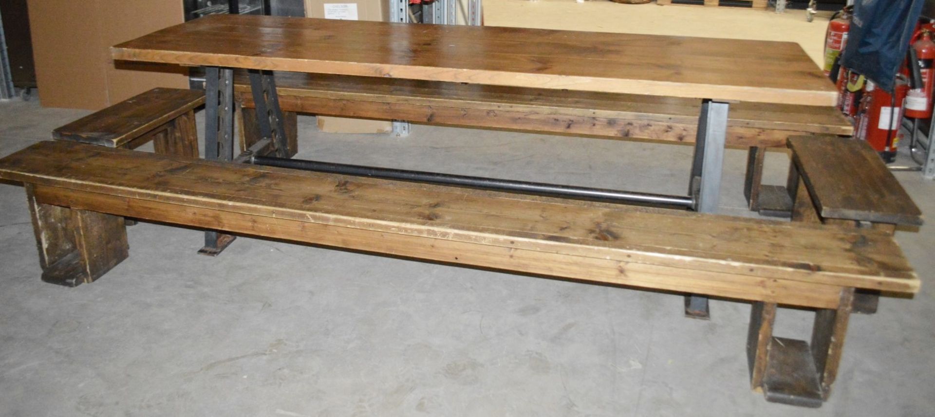 1 x Large Rustic  2.4 Metre Solid Wood Topped Banquet Table With 4 x Benches -  Pre-owned, From A - Image 4 of 11